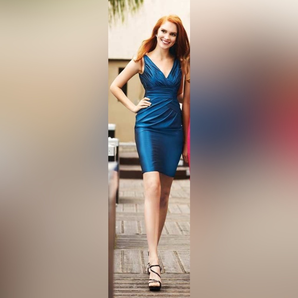 Simone Carvalli Teal V-Neck Ruched Sheath Dress